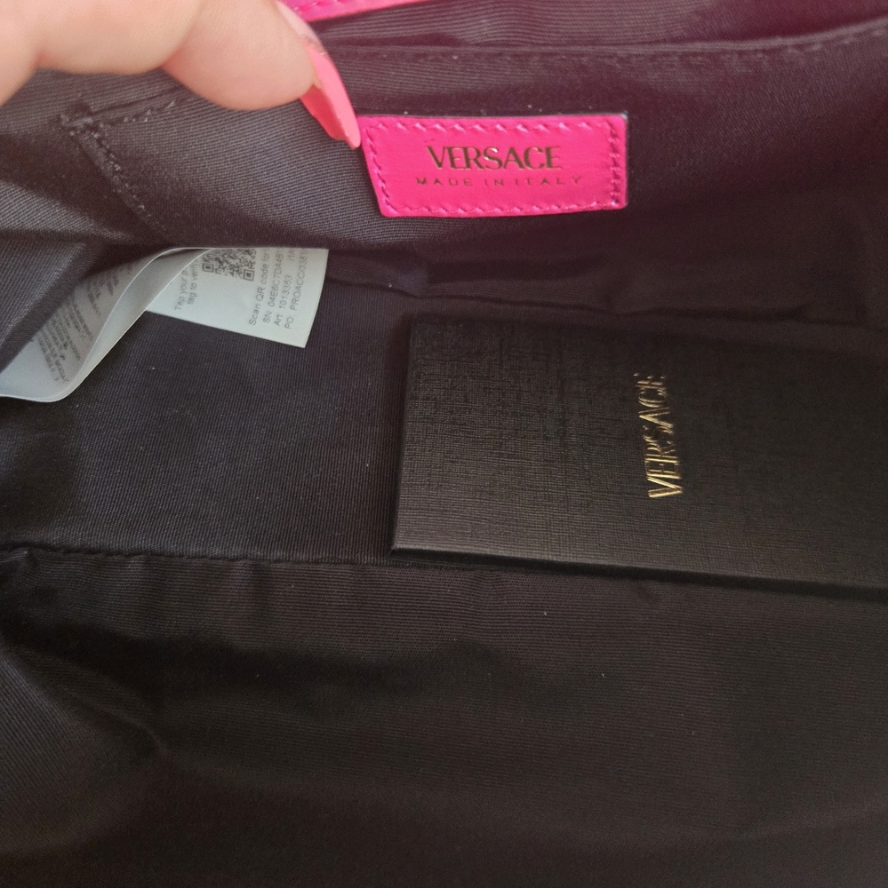 Versace Tweed Pink And Blue Two Way Bag NWT - Picture 5 of 13